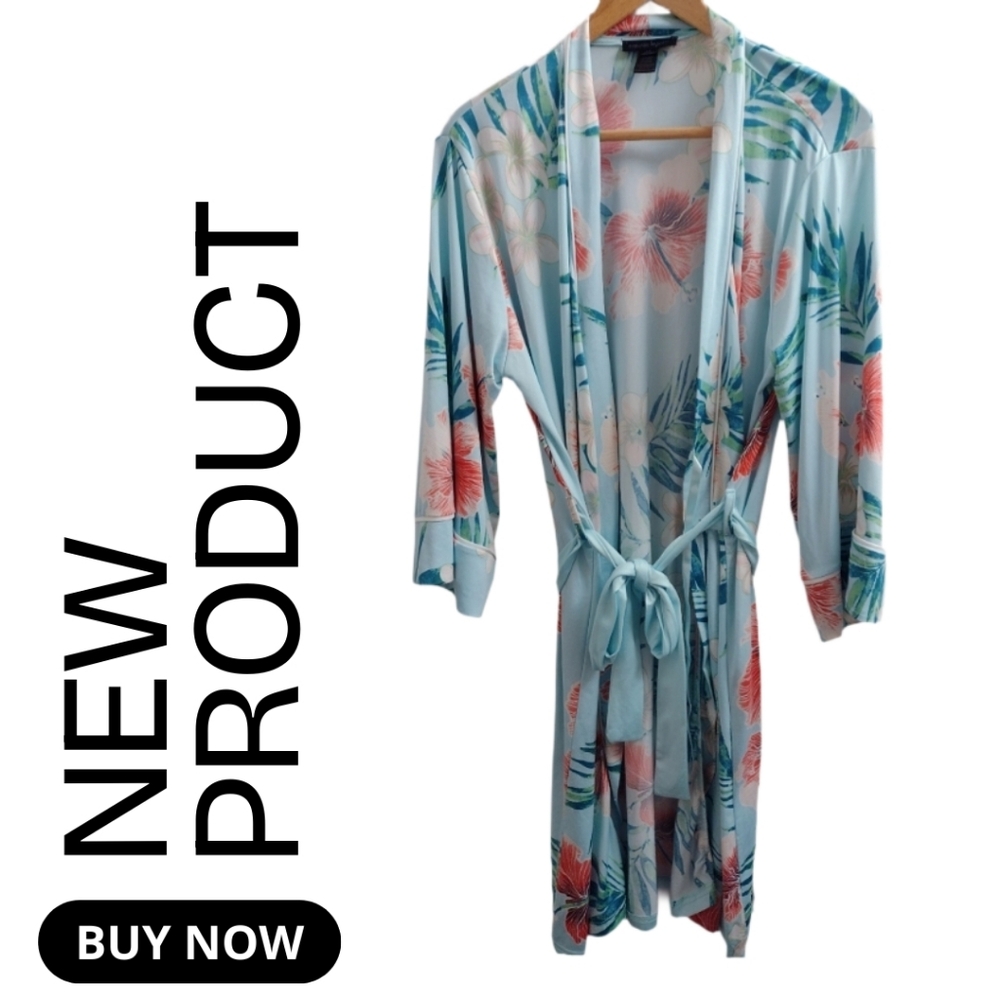 NEW Nanette Lepore Floral Print Women's Robe Blue and Pink